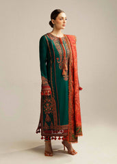 HUSSAIN REHAR-3PC DHANAK EMBROIDERED SHIRT WITH COURTRAI PRINTED SHAWL AND TROUSER-W.J-4343