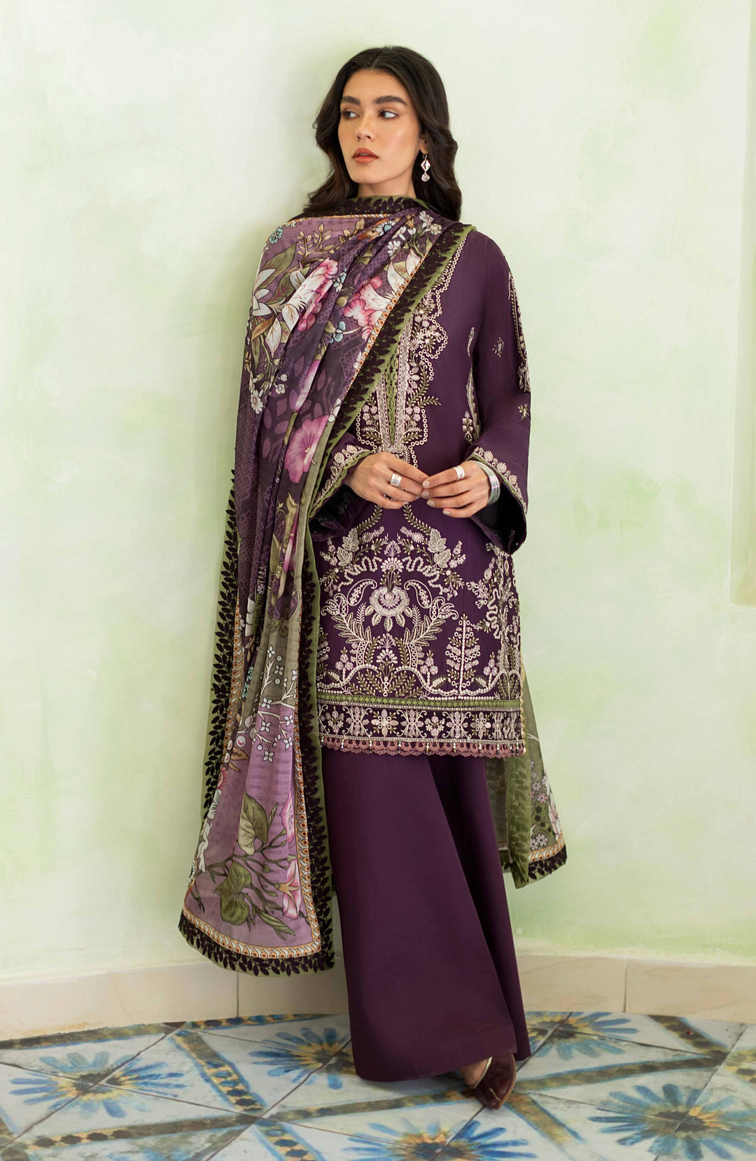 SERAN- 3PC LAWN EMBROIDERED SHIRT MONARK PRINTED DUPATTA AND TROUSER-W.J-1489