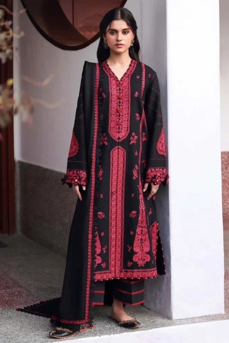 REPUBLIC WOMENSWEAR-3PC DHANAK EMBROIDERED SHIRT WITH DHANAK EMBROIDERED SHAWL AND EMB TROUSER-W.J-5233