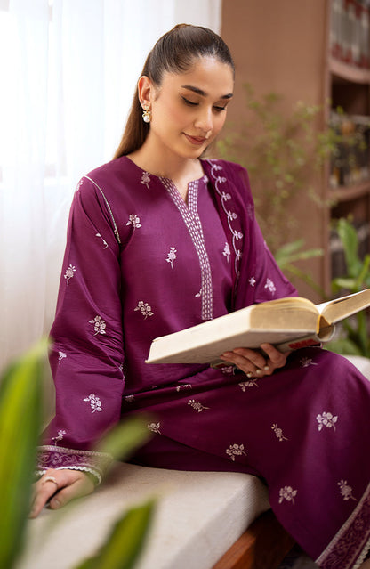 SERAN-3PC DHANAK EMBROIDRED SHIRT WITH DHANAK EMBROIDRED SHAWL AND TROUSER-W.J-1110