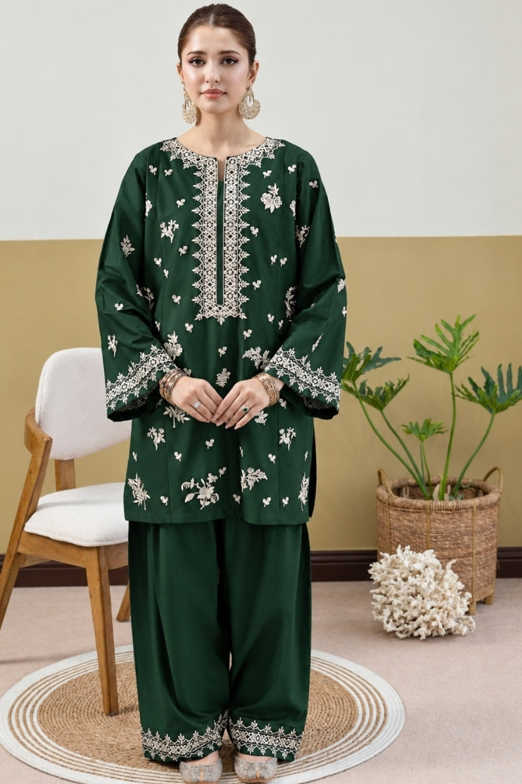 URGE-2PIECE DHANAK EMBROIDERED SHIRT WITH DHANAK EMB TROUSER-WJ-15141