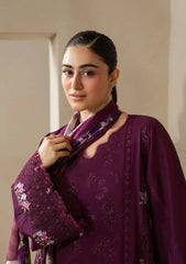 ELAF-3PC DHANAK EMBROIDERED SHIRT WITH COUTRAI PRINTED SHAWL AND TROUSER-W.J-5253