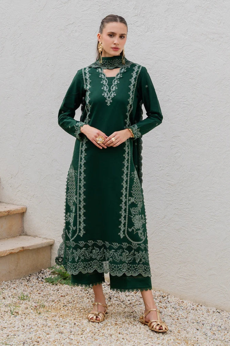 YARD-3PC LAWN EMBROIDERED SHIRT WITH CHIFFON EMBROIDERED DUPATTA AND TROUSER-W.J-4827