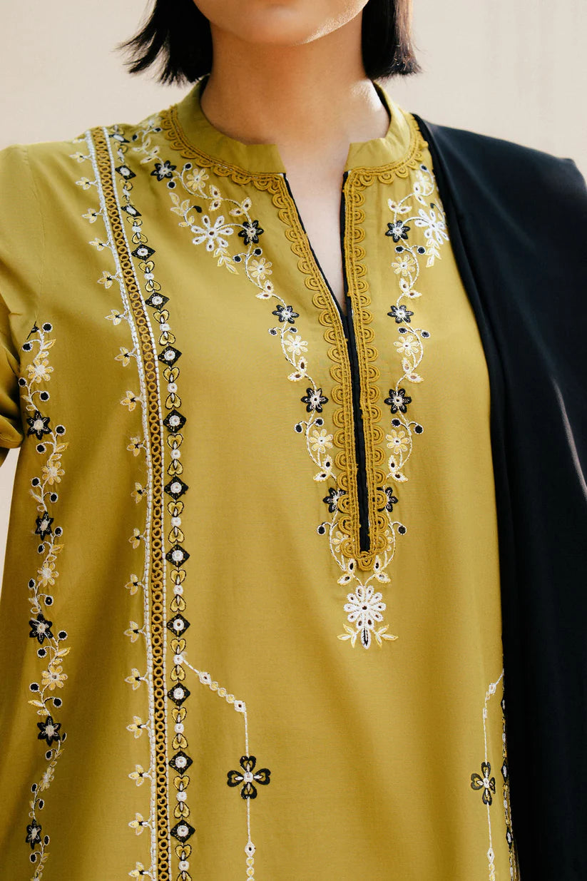 ZARA SHAHJAHAN-3PC DHANAK EMBROIDERED SHIRT WITH DHANAK EMBROIDERED SHAWL & DHANAK TOUSER- -W.J-1801
