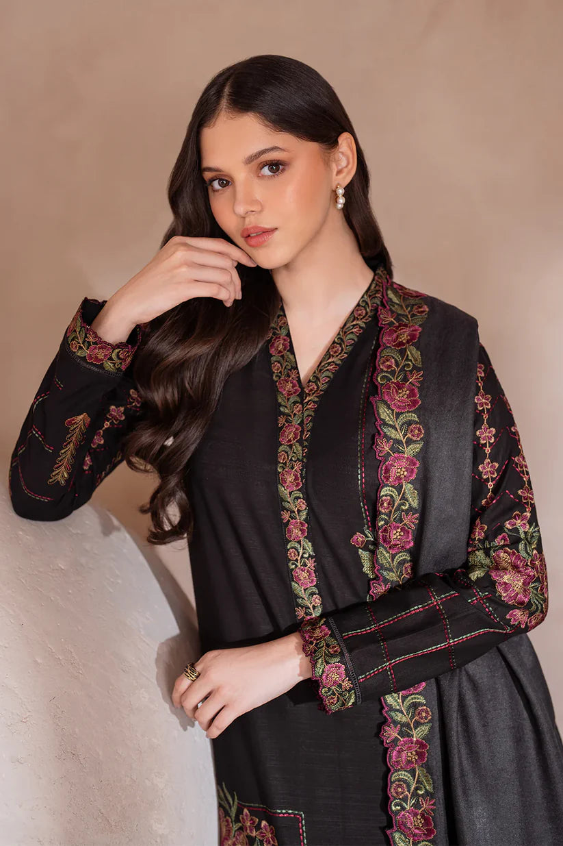 IZNIK-3PC DHANAK EMBROIDERED SHIRT WITH DHANAK EMBROIDERED SHAWL & TROUSER-W.J-1320