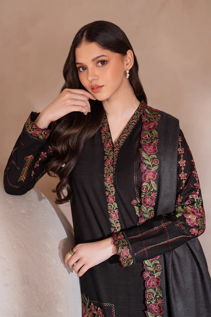 IZNIK-3PC DHANAK EMBROIDERED SHIRT WITH DHANAK EMBROIDERED SHAWL & TROUSER-W.J-1320