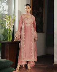 ZIVA-3PC RAW SILK EMBROIDERED SHIRT WITH SILK EMBROIDERED DUPATTA AND EMB TROUSER-W.J-5141