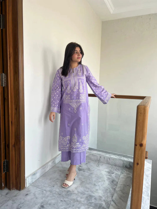 URGE-2PC DHANAK EMBROIDERED SHIRT AND EMBROIDRED SLEEVES-WJ-1941