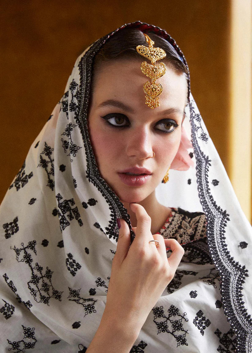 HUSSAIN REHAR-3PC DHANAK EMBROIDERED SHIRT WITH COTTON NET EMBROIDERED DUPATTA AND EMB TROUSER-W.J-1834