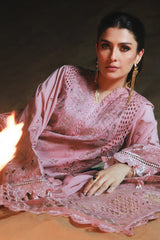 NUREH-3PC DHANAK SEQUINS CHIKAAN EMBROIDERED SHIRT WITH KHADDI NET EMBROIDERED DUPATTA AND TROUSER-W.J-5097