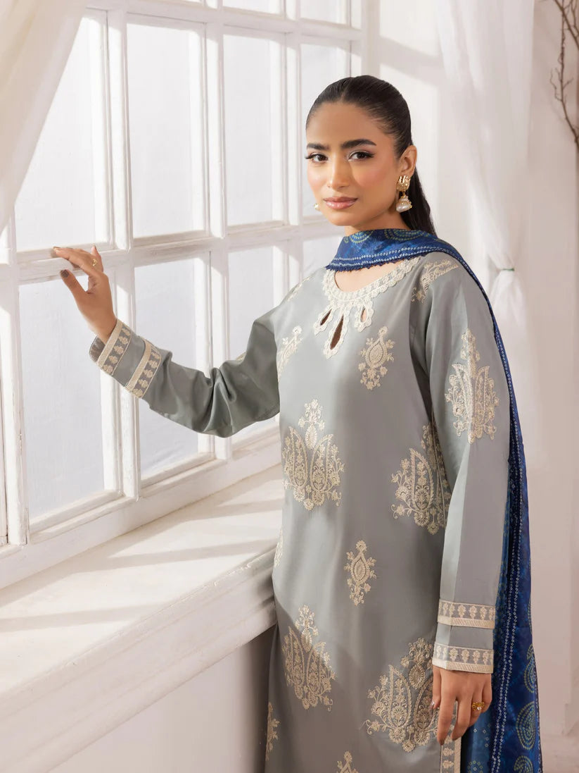 MOHAGNI-3PC LAWN EMBROIDERED SHIRT WITH MONARK PRINTED DUPATTA AND TROUSER-W.J-1715