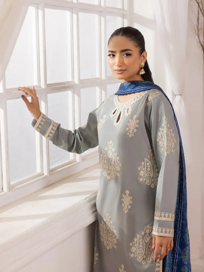 MOHAGNI-3PC LAWN EMBROIDERED SHIRT WITH MONARK PRINTED DUPATTA AND TROUSER-W.J-1715