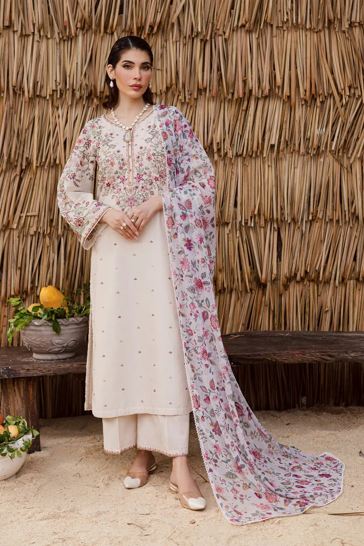 BATIK-3PC DHANAK EMBROIDERED SHIRT WITH WOOL PRINTED SHAWL AND EMB TROUSER -W.J-5040