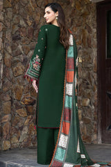 SAPPHIRE-3PC KHADDAR EMBROIDERED SHIRT WITH COURTRAI PRINTED SHAWL AND TROUSER-W.J-4419