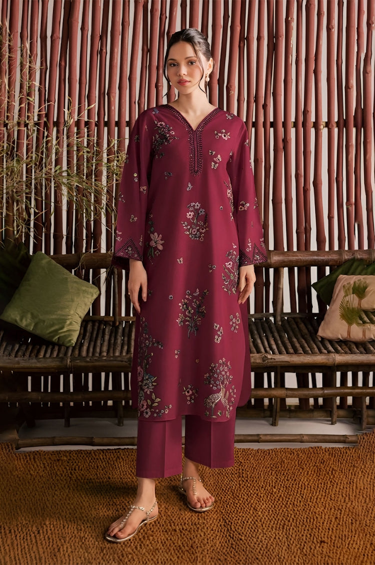 GARNET-2PC LAWN EMBROIDERED SHIRT WITH LAWN TROUSER-W.J-256