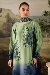 NUREH-3PC SHAMOZE SILK PRINTED EMBROIDERED SHIRT WITH SOFT SILK PRINTED EMB DUPATTA & TROUSER W.J-9004
