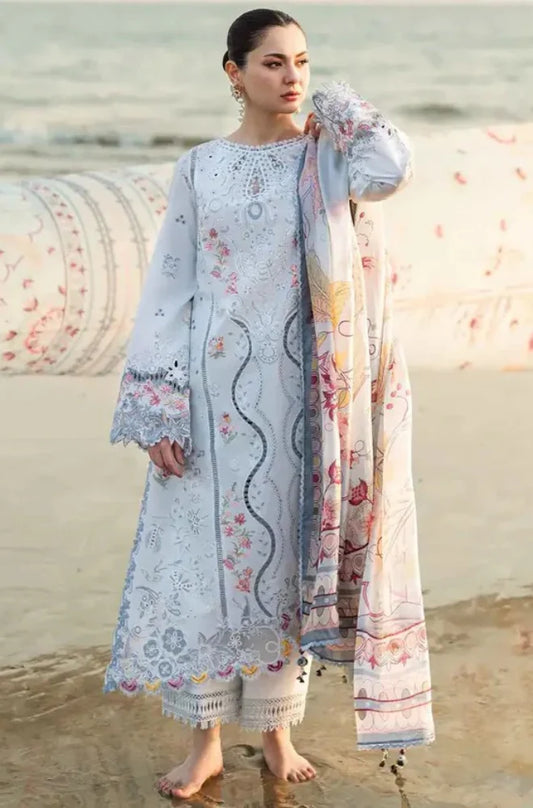 QALAMQAR - 3PC LAWN EMBROIDERED SHIRT WITH MONARK PRINTED DUPATTA AND TROUSER-W.J-1790