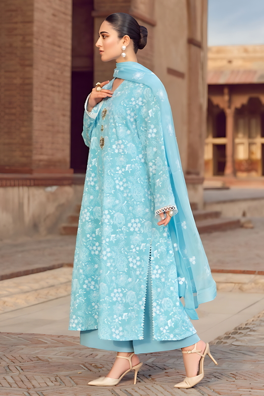 MARIA.B-3PC LAWN EMBROIDERED SHIRT WITH CHIFFON EMBROIDERED DUPATTA AND TROUSER-W.J-1552