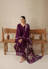 ELAF-3PC DHANAK EMBROIDERED SHIRT WITH COUTRAI PRINTED SHAWL AND TROUSER-W.J-5253