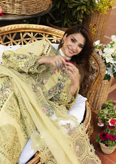 ELAF-3PC DHANAK CHIKANKARI EMBROIDERED SHIRT WITH KHAADI NET EMB DUPATTA AND TROUSER-W.J-5126
