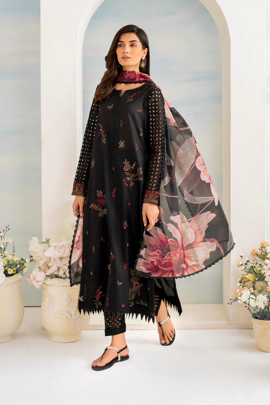 IZNIK- 3PC DHANAK EMBROIDERED SHIRT WITH COUTURE PRINT SHAWL AND EMB TROUSER-W.J-1793