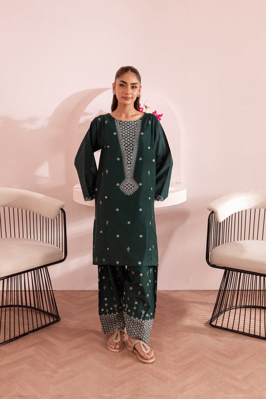 JAZMIN-2 PC DHANAK EMBROIDRED SHIRT WITH AND EMBROIDRED TROUSER-W.J-1009