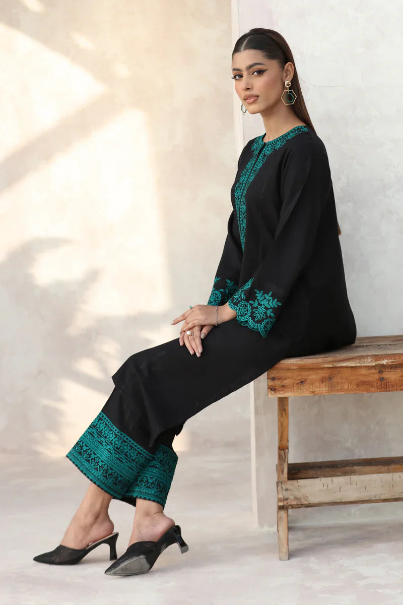 FEROZAE-2PC DHANAK EMBROIDERED SHIRT WITH DHANAK EMB TROUSER W.J-1348