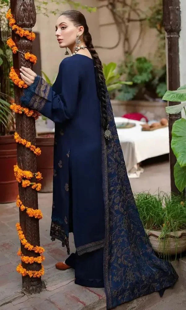 BAREEZE - 3PC DHANAK EMBROIDERED SHIRT WITH DHANAK EMBROIDERED SHAWL AND TROUSER-W.J-1117