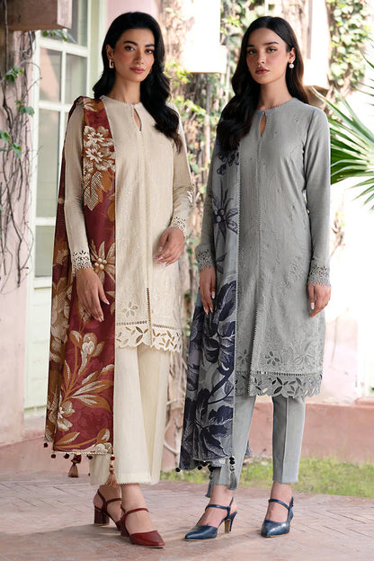 JAZMIN- 3PC DHANAK EMBROIDERED SHIRT WITH WOOL PRINT SHAWL AND TROUSER-W.J-1034