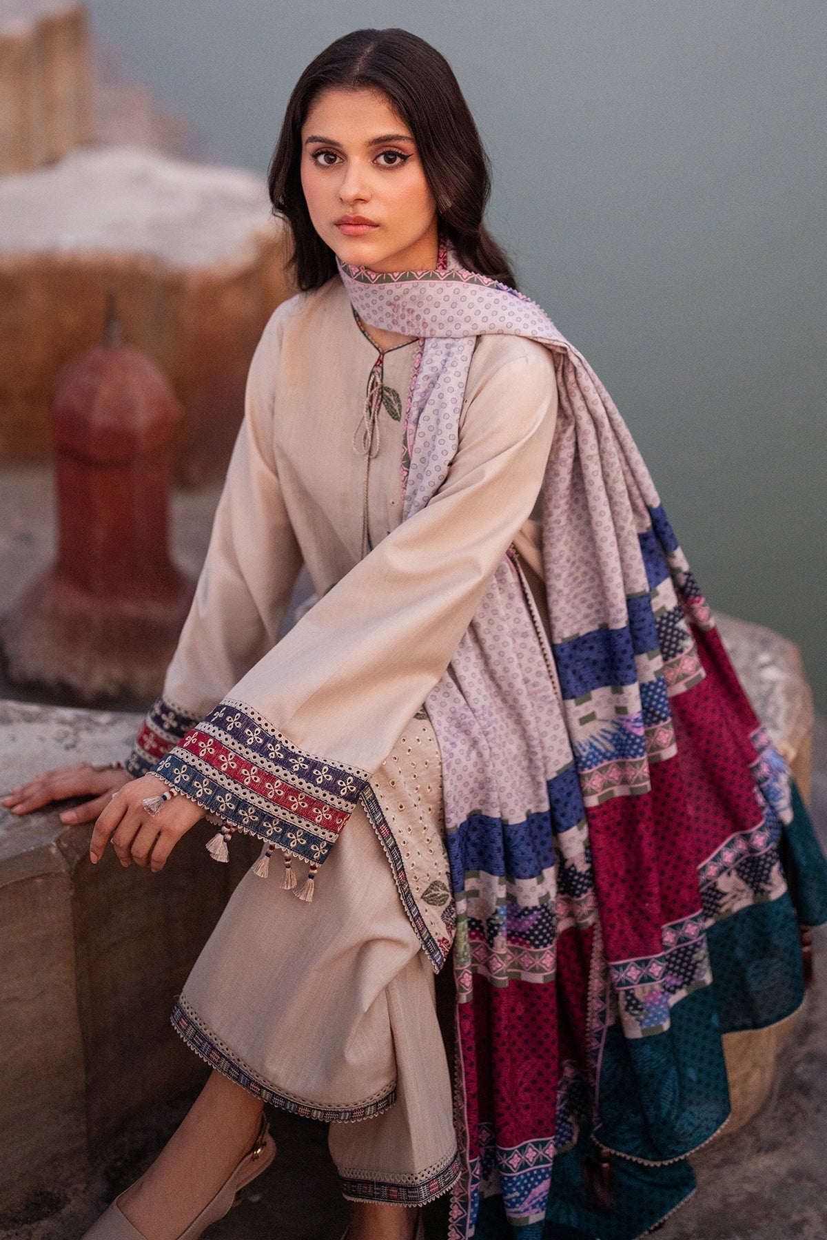 JAZMIN-3PC LAWN EMBROIDERED SHIRT WITH MONARK PRINTED DUPATTA AND TROUSER-W.J-1599