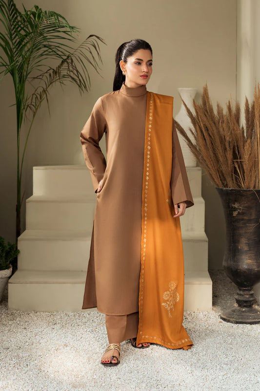 KASTOOR-3PC DHANAK SHIRT WITH WOOL PRINTED SHAWL AND TROUSER-3414-W.J-1376