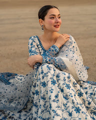 FAIZA SAQLAIN- 3PC DHANAK EMBROIDERED FROCK WITH KHADDI NET EMBROIDERED DUPATTA AND TROUSER-W.J-5069