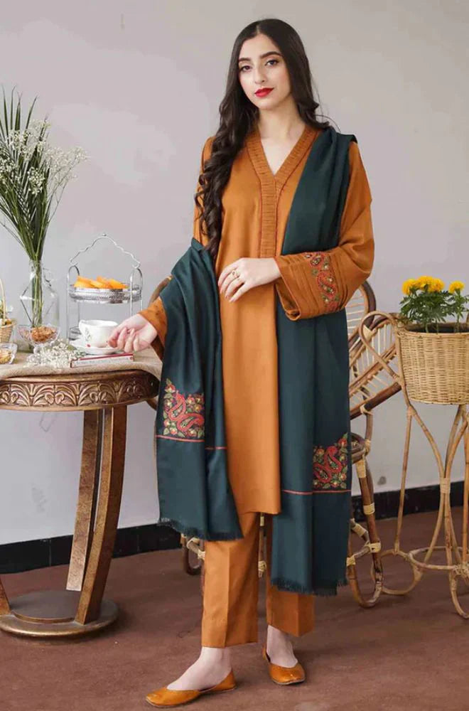 AISLING 3PC DHANAK EMBROIDERED WITH DHANAK EMBROIDERED SHAWL-W.J-1208