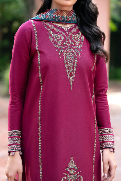 JAZMIN - 3PC DHANAK EMBROIDERED SHIRT WITH WOOL PRINTED SHAWL & TROUSER-W.J-1361