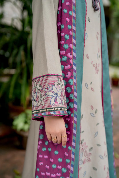 JAZMIN-3PC DHANAK EMBROIDRED SHIRT WITH WOOL PRINT SHAWL AND TROUSER-W.J-1003