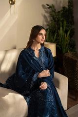 SAPPHIRE-3PC DHANAK EMBROIDERED SHIRT WITH DHANAK EMBROIDERED SHAWL AND TROUSER-W.J-4392