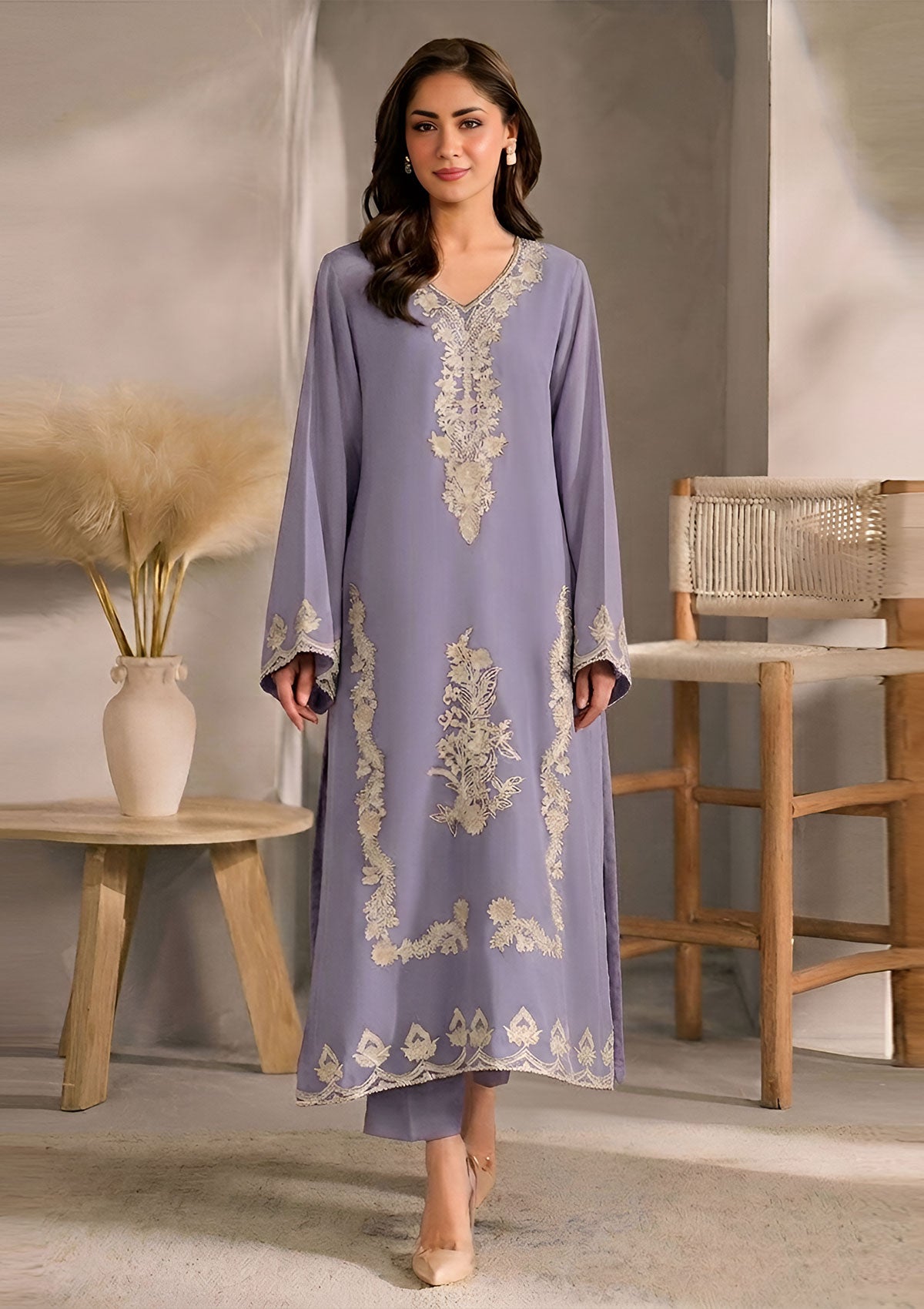 MIRANA-2PC  LAWN EMBROIDERED SHIRT WITH EMBROIDERED TROUSER-W.J-48