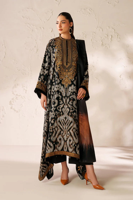 BAROQUE-3PC VISCOSE PRINTED EMB SHIRT WITH VISCOSE PRINTED DUPATTA AND TROUSER-W.J-2045