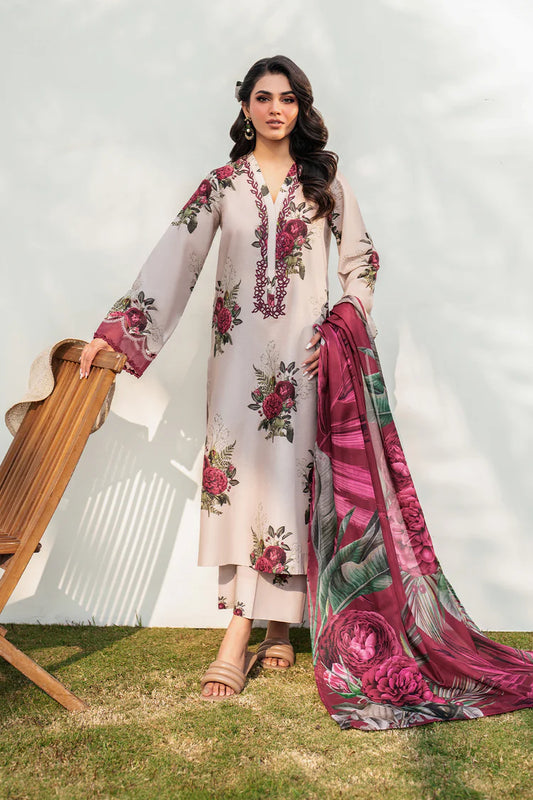 IZNIK-3PC KARANDI PRINTED SHIRT WITH KARANDI PRINTED DUPATTA AND TROUSER-W.J-2010