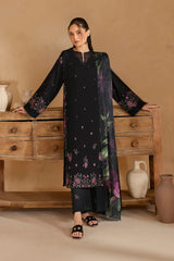 IZNIK-3PC DHANAK EMBROIDERED SHIRT WITH COUTRAI PRINTED SHAWL AND EMB TROUSER-W.J-5147