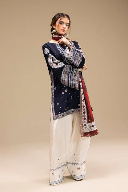 JAZMIN-3PC DHANAK EMBROIDERED SHIRT WITH CORTRAI WOOL PRINTED SHAWL AND EMB TROUSER-W.J-1789