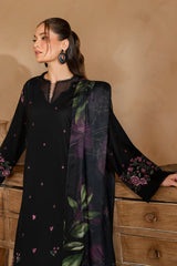 IZNIK-3PC DHANAK EMBROIDERED SHIRT WITH COUTRAI PRINTED SHAWL AND EMB TROUSER-W.J-5147