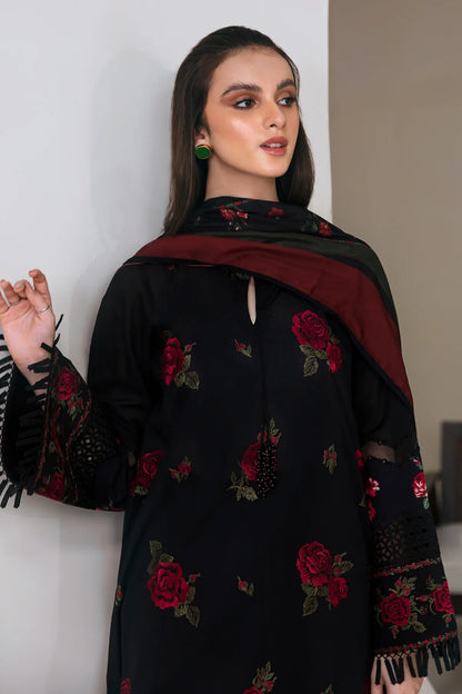JAZMIN- 3PC DHANAK EMBROIDERED SHIRT WITH WOOL PRINT SHAWL AND TROUSER-W.J-1030