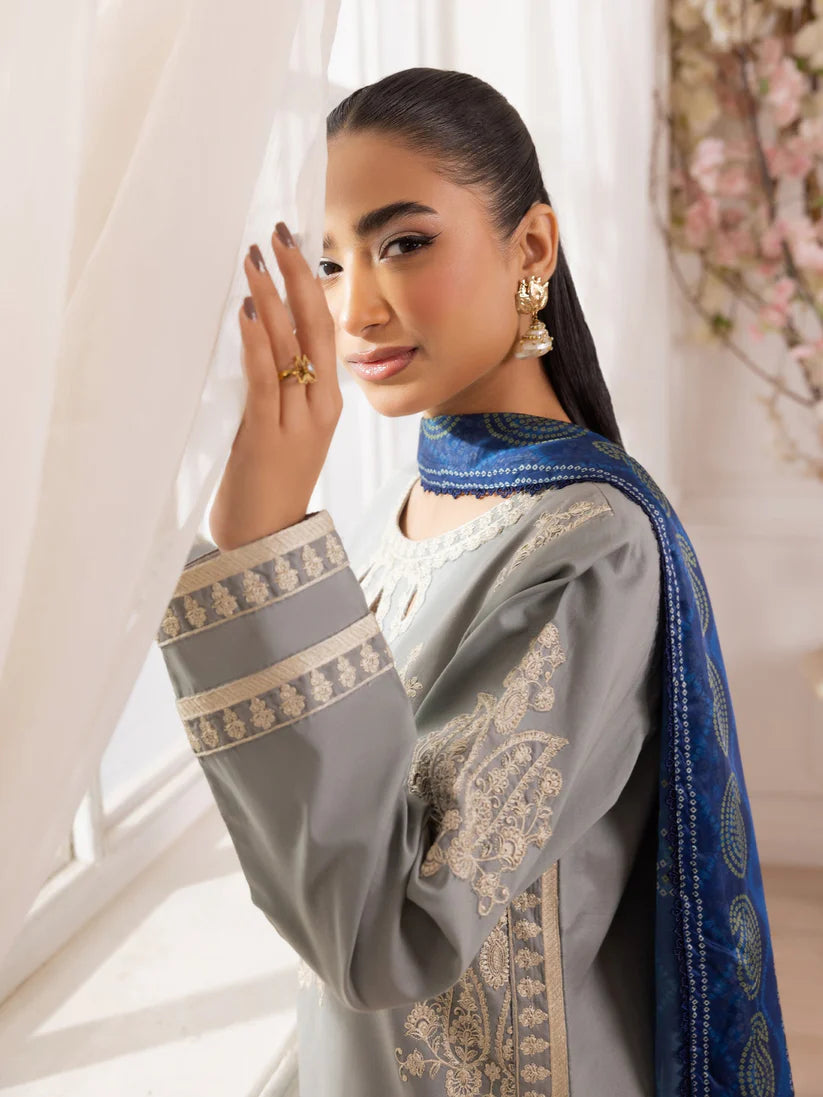 MOHAGNI-3PC LAWN EMBROIDERED SHIRT WITH MONARK PRINTED DUPATTA AND TROUSER-W.J-1715