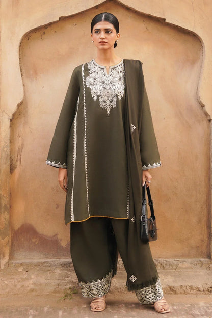 ZARA SHAH JAHAN - 3PC DHANAK EMBROIDERED SHIRT WITH DHANAK EMBROIDERED SHAWL-W.J-1157
