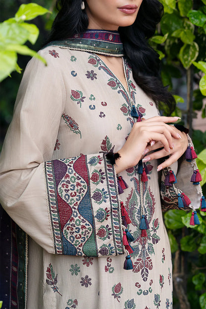 JAZMIN-3PC DHANAK EMBROIDRED SHIRT WITH WOOL PRINT SHAWL AND TROUSER-W.J-1085