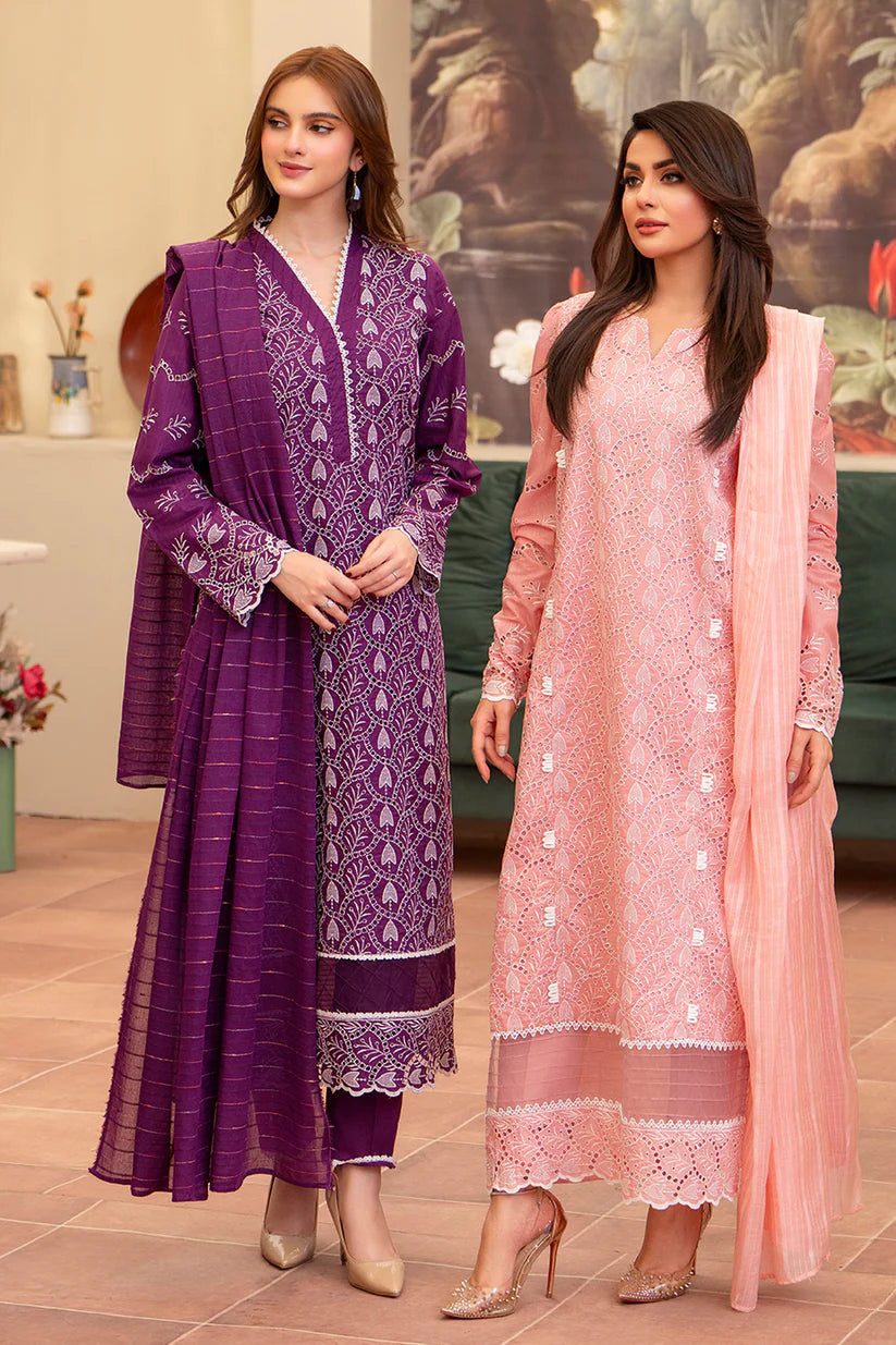 MIRAKHI-3PC LAWN CHIKENKARI EMBROIDERED SHIRT WITH LAWN TUBE SLUB DUPATTA-W.J-1696