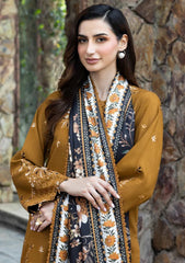 IZNIK-3PC DHANAK EMBROIDERED SHIRT WITH WOOL DIGITAL PRINT SHAWL AND TROUSER-W.J-5038
