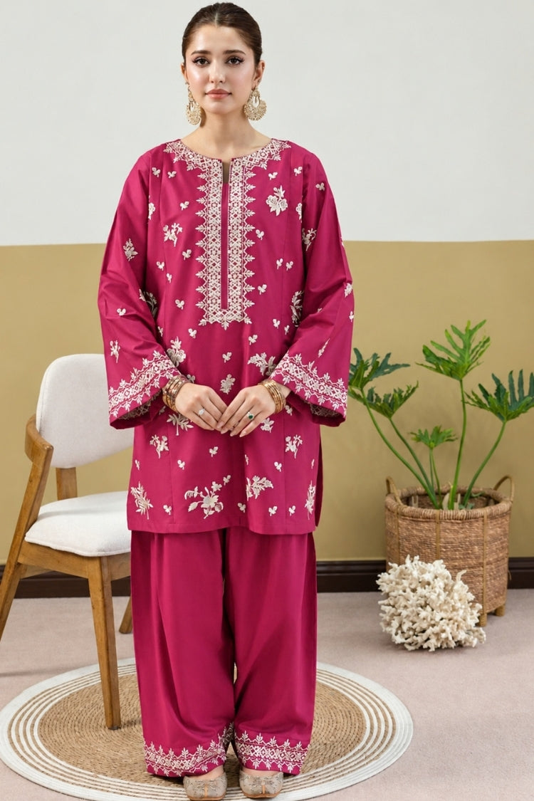 URGE-2PIECE DHANAK EMBROIDERED SHIRT WITH DHANAK EMB TROUSER-WJ-15139