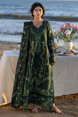 MAHNUR-3PC DHANAK CHIKANKAARI EMBROIDERED SHIRT WITH DHANAK EMBROIDERED SHAWL AND TROUSER-W.J-5259
